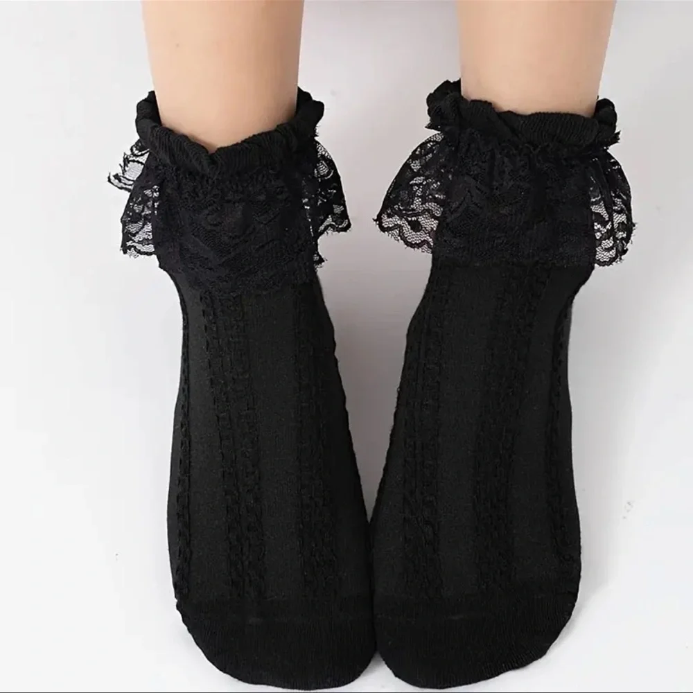 Black Ruffle Lace Trim Cottagecore Fairy Aesthetic